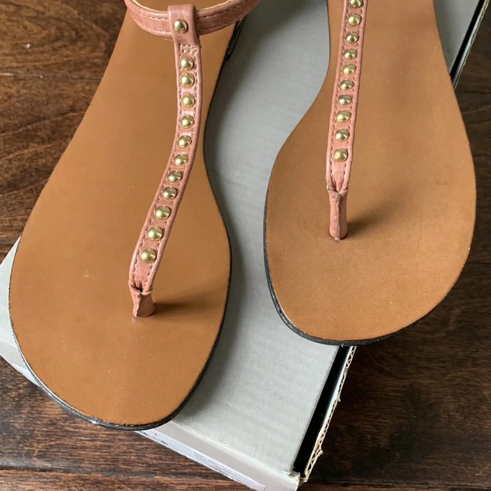 NIB LOFT Mauve Pink Studded T-strap Thong Sandals Size 6.5